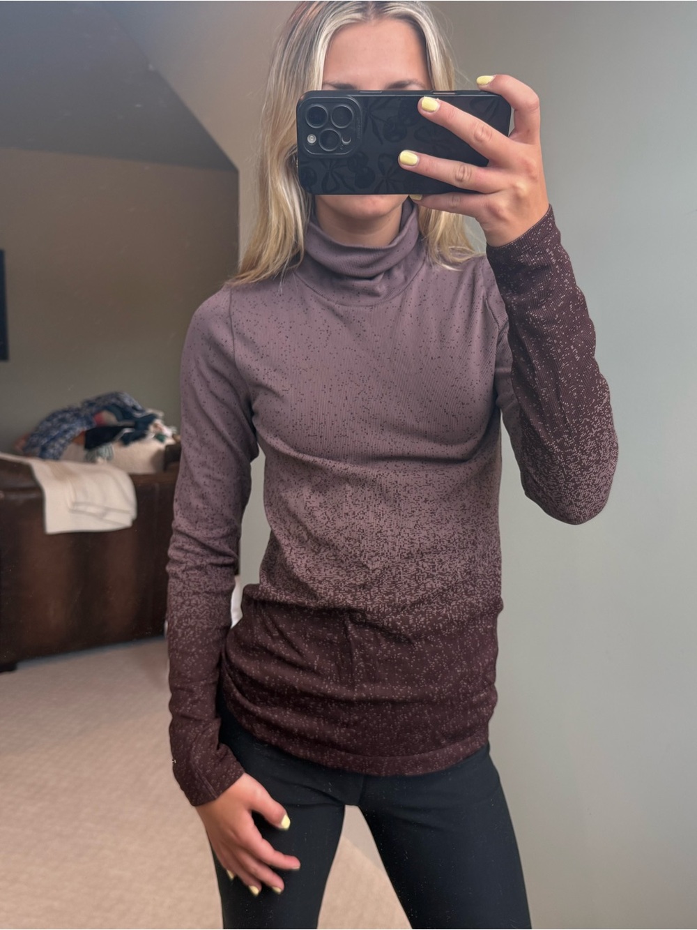 Athleta Heathered Taupe Speckled Knit Top